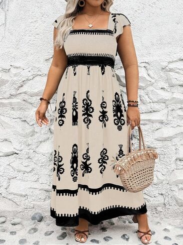 Shenhe Women's Plus size square الرقبة الخلفية ذات الأكمام المزدوجة in Saudi Arabia