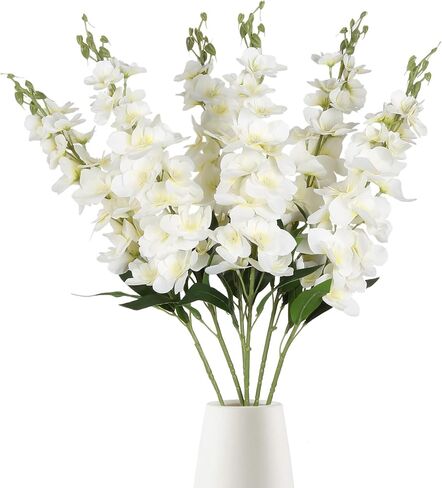 IPOPU Artificial Snapdragon Flowers,6PCS White Delphinium Flowers 33" Larkspur Artificial Flowers Long Stem Faux Flowers for Tall Vases Wedding Home Table Decor(White) in Saudi Arabia