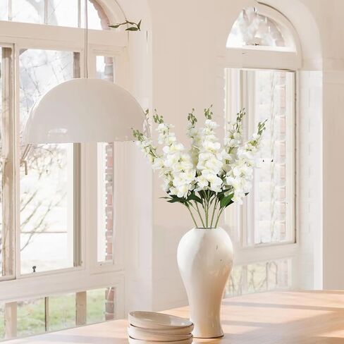 IPOPU Artificial Snapdragon Flowers,6PCS White Delphinium Flowers 33" Larkspur Artificial Flowers Long Stem Faux Flowers for Tall Vases Wedding Home Table Decor(White) in Saudi Arabia