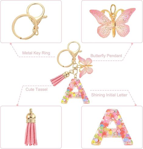 uxcell Initial Letter Keychains, Cute Butterfly Pendant Accessory for Women, Key Ring for Purse Handbags Backpack in Saudi Arabia