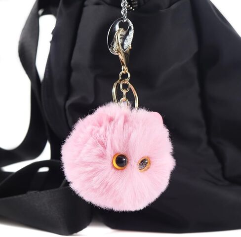 Mamfous Cute Cat Pom Pom Keychains for Girls,Fluffy Keychain Accessories,Fuzzy Backpack Charms for Women in Saudi Arabia
