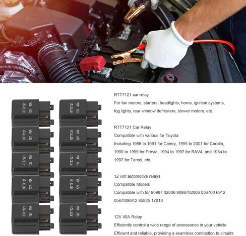 10pcs Car Relay RTT7121 4 pin 40A 12V Car Relay for Automotive Truck Van Motorcycle Boat with ABS Material 90987 02006 9098702006 056700 6912 0567006912 85925 17010 in Saudi Arabia