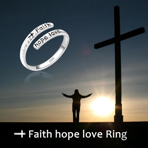 حلقة ملهمة للنساء - 925 الجنيه الاسترليني الفضي Hypoallergenic Hope Cross Cross Ring Ring Ring Deligions Home News Jewelry Gift in Kuwait