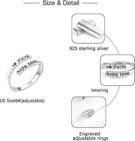 حلقة ملهمة للنساء - 925 الجنيه الاسترليني الفضي Hypoallergenic Hope Cross Cross Ring Ring Ring Deligions Home News Jewelry Gift in Kuwait
