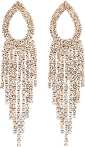 Rhinestone Teardrop Tassel Earrings Sparkly Crystal Bridal Party Jewelry for Women in Saudi Arabia