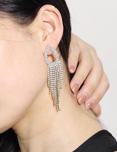 Rhinestone Teardrop Tassel Earrings Sparkly Crystal Bridal Party Jewelry for Women in Saudi Arabia