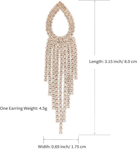 Rhinestone Teardrop Tassel Earrings Sparkly Crystal Bridal Party Jewelry for Women in Saudi Arabia