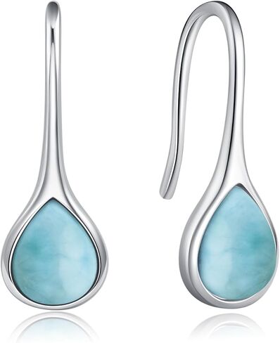 Larimar/Moonstone Earrings 925 Sterling Silver Blue Dangle Teardrop Gemstone Jewelry Gift For Women Lover in Kuwait