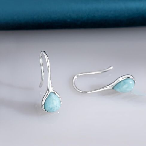 Larimar/Moonstone Earrings 925 Sterling Silver Blue Dangle Teardrop Gemstone Jewelry Gift For Women Lover in Kuwait