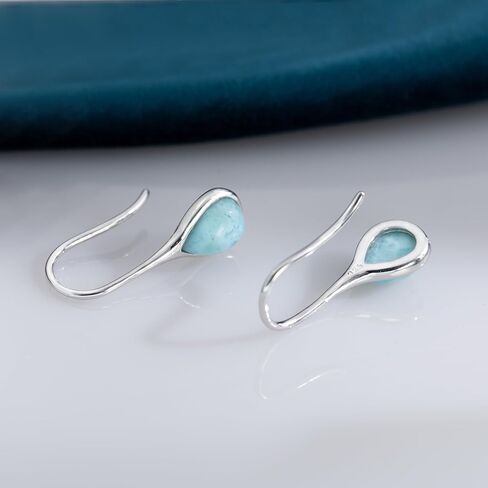 Larimar/Moonstone Earrings 925 Sterling Silver Blue Dangle Teardrop Gemstone Jewelry Gift For Women Lover in Kuwait