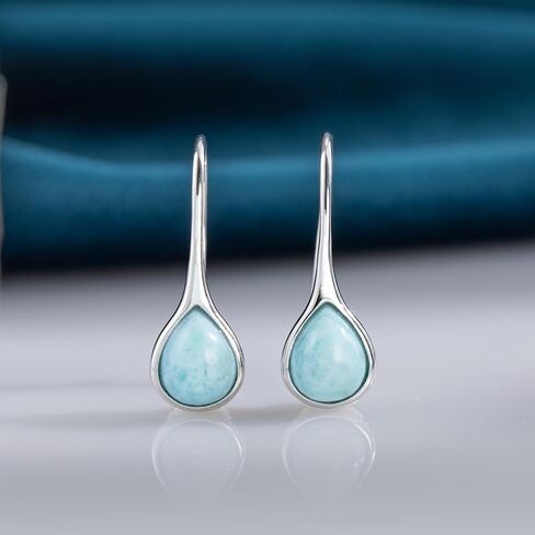 Larimar/Moonstone Earrings 925 Sterling Silver Blue Dangle Teardrop Gemstone Jewelry Gift For Women Lover in Kuwait