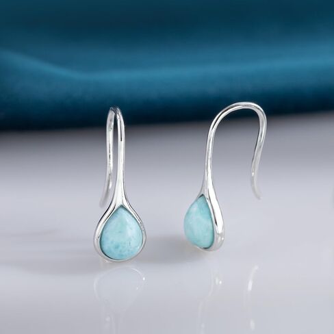 Larimar/Moonstone Earrings 925 Sterling Silver Blue Dangle Teardrop Gemstone Jewelry Gift For Women Lover in Kuwait