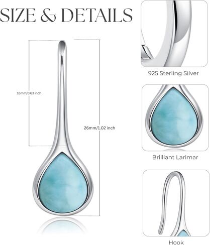Larimar/Moonstone Earrings 925 Sterling Silver Blue Dangle Teardrop Gemstone Jewelry Gift For Women Lover in Kuwait