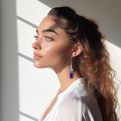 1920s Gatsby Earrings Roaring 20s Vintage Long Dangle Earrings Art Deco Rhinestone Flapper Earrings for Women Wedding Prom Halloween Party Costume Decoration in Kuwait