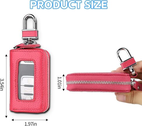 Wuyaoyao Car Key Fob Cover, Genuine Leather Car Key Case Holder with Keychain, Universal Car Smart Key Protector Case for Men Women (Rose Red) in Kuwait