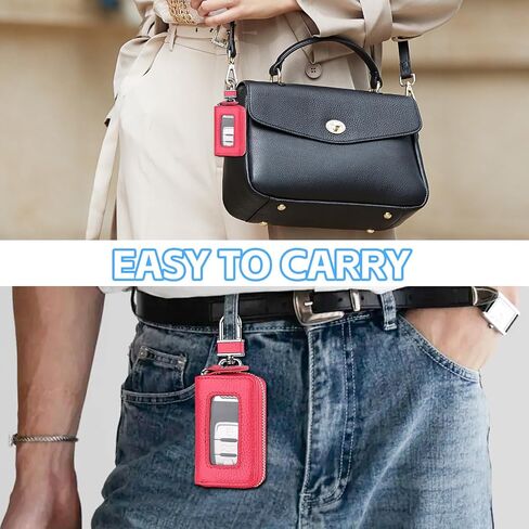 Wuyaoyao Car Key Fob Cover, Genuine Leather Car Key Case Holder with Keychain, Universal Car Smart Key Protector Case for Men Women (Rose Red) in Kuwait