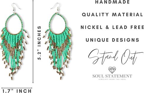 Colorful Bead Dangles, Cowboy Chic Earrings for Women, Boho Handmade Red, Gold, Turquoise Earrings, Ethnic Dangling Beads Design, Gift-Ready, Perfect for Concerts & Festivals in Kuwait