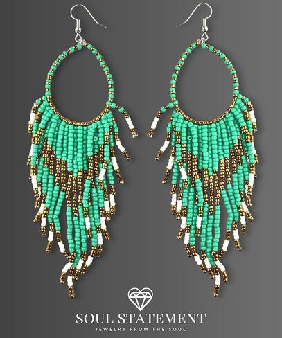 Colorful Bead Dangles, Cowboy Chic Earrings for Women, Boho Handmade Red, Gold, Turquoise Earrings, Ethnic Dangling Beads Design, Gift-Ready, Perfect for Concerts & Festivals in Kuwait