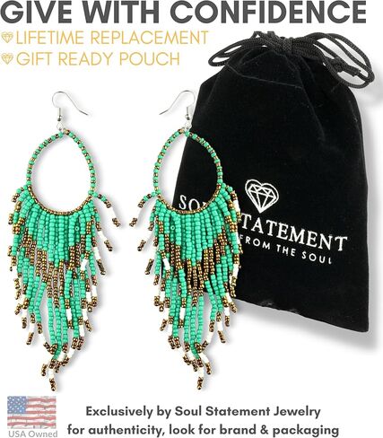 Colorful Bead Dangles, Cowboy Chic Earrings for Women, Boho Handmade Red, Gold, Turquoise Earrings, Ethnic Dangling Beads Design, Gift-Ready, Perfect for Concerts & Festivals in Kuwait