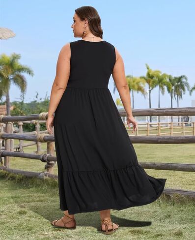 Moon Wood Women's Plus Size Sleeveless Summer Dress Crewneck Tank Casual Flowy Maxi Dress with Pockets Vacation Outfits in Saudi Arabia