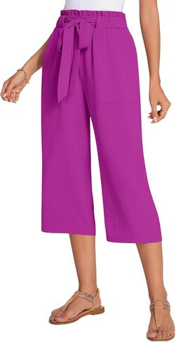 أليغادوو نساء سراويل كابري ساق عريضة ساق فضفاضة عالية الصالة الصالة مع جيوب in Kuwait