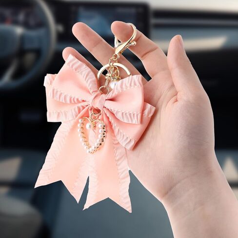 Bow Purse Keychain Charm Bow Keychain Bag Charm for Women Purse, Cute Handbag Charms Bows Key chain Pearl Wristlet Keychains Backpack Keychains Charms Accessories for Purses Key Chains Car Keys in Saudi Arabia