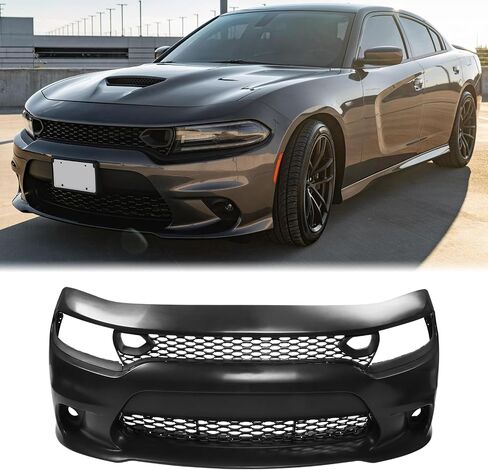 FREEMOTOR802 Front Bumper Conversion Replacement, Compatible with 2015-2023 Dodge Charger (Except Widebody), 19 SRT Hellcat Style Unpainted PP Bumper Assembly Full Set, W/ 19 SRT 392 Style Fog Lights in Saudi Arabia