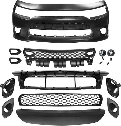 FREEMOTOR802 Front Bumper Conversion Replacement, Compatible with 2015-2023 Dodge Charger (Except Widebody), 19 SRT Hellcat Style Unpainted PP Bumper Assembly Full Set, W/ 19 SRT 392 Style Fog Lights in Saudi Arabia