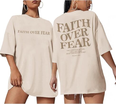 Faith Over Fear Christian Shirts for Women Oversized Jesus God Religious Bible Verse Tees Inspirational Tshirts Tops in Kuwait