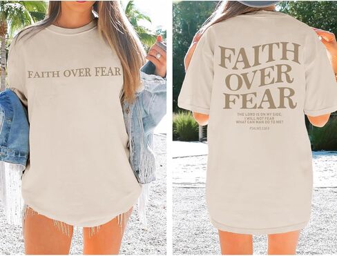 Faith Over Fear Christian Shirts for Women Oversized Jesus God Religious Bible Verse Tees Inspirational Tshirts Tops in Kuwait