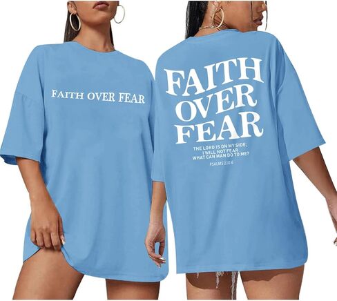 Faith Over Fear Christian Shirts for Women Oversized Jesus God Religious Bible Verse Tees Inspirational Tshirts Tops in Kuwait