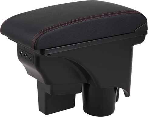 yjywzh car armrest box for Volkswagen VW Golf Hatchback 2010-2012 / Jetta 2007 ~ 2012 Center Center Center Console Arm مساحة تخزين ذات طبقة مزدوجة مع 3 منافذ USB شحن (غرزة حمراء) in Kuwait