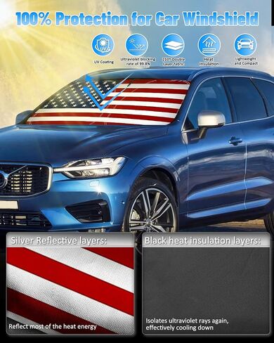BESTVIEW Car Windshield Sun Shade Compatible with Volvo XC60 2018-2024 2025 - Foldable Reflective Sunshade for UV Protection & Heat Reduction in Saudi Arabia