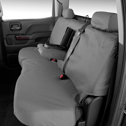 Covercraft Polycotton Seatsaver Custom Seat Cover | يناسب 2011-2016 فورد F-250/F-350 و 2015-2016 F-450/F-550 CREW CAB | الصف الثاني 60/40 مقعد مقعد ، رمادي in Kuwait