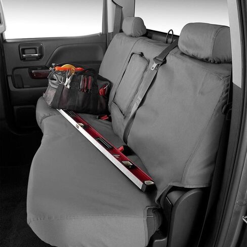 Covercraft Polycotton Seatsaver Custom Seat Cover | يناسب 2011-2016 فورد F-250/F-350 و 2015-2016 F-450/F-550 CREW CAB | الصف الثاني 60/40 مقعد مقعد ، رمادي in Kuwait