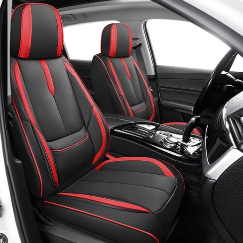 2PCs Front Seat Covers for Honda HRV 2016-2025, Premium Nappa Leather Seat Cover, Fully Wrapped Protect Modern Style Seat Cover (2-Seat Standard, Black & Red) in Kuwait