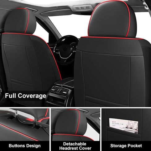 2PCs Front Seat Covers for Honda HRV 2016-2025, Premium Nappa Leather Seat Cover, Fully Wrapped Protect Modern Style Seat Cover (2-Seat Standard, Black & Red) in Kuwait