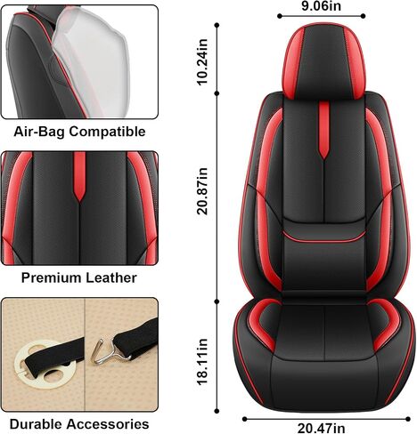 2PCs Front Seat Covers for Honda HRV 2016-2025, Premium Nappa Leather Seat Cover, Fully Wrapped Protect Modern Style Seat Cover (2-Seat Standard, Black & Red) in Kuwait