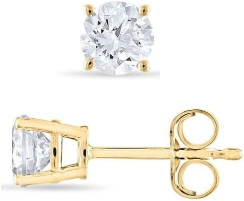 Round Cut Simulated Diamond Solitaire Stud Earrings for Women in 14K Yellow Gold Plated Silver Classic Party & Daily Wear Earrings in Saudi Arabia