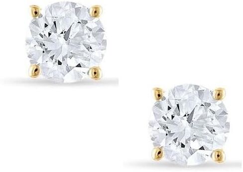 Round Cut Simulated Diamond Solitaire Stud Earrings for Women in 14K Yellow Gold Plated Silver Classic Party & Daily Wear Earrings in Saudi Arabia