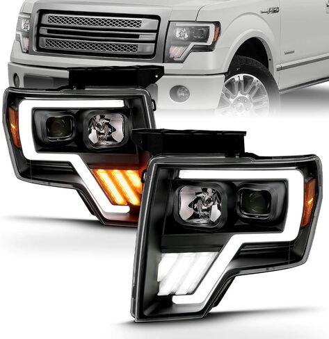 Amerilite استبدال المصابيح الأمامية LED Switchback LED ، الهالوجين ، جهاز عرض رباعي الأنبوب من 2009-2014 Ford F150 - جانب الركاب والسائق ، مجموعة ضوء السيارة ، أنبوب LED الأسود in Saudi Arabia