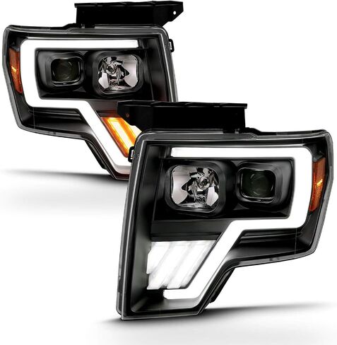 Amerilite استبدال المصابيح الأمامية LED Switchback LED ، الهالوجين ، جهاز عرض رباعي الأنبوب من 2009-2014 Ford F150 - جانب الركاب والسائق ، مجموعة ضوء السيارة ، أنبوب LED الأسود in Saudi Arabia