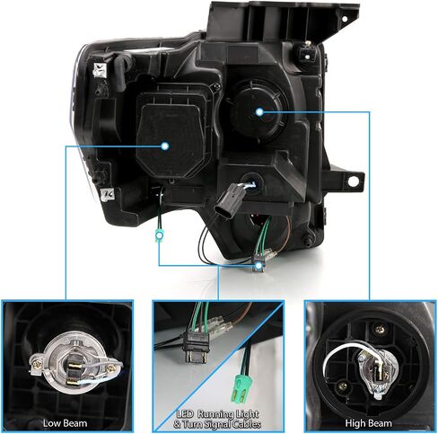 Amerilite استبدال المصابيح الأمامية LED Switchback LED ، الهالوجين ، جهاز عرض رباعي الأنبوب من 2009-2014 Ford F150 - جانب الركاب والسائق ، مجموعة ضوء السيارة ، أنبوب LED الأسود in Saudi Arabia