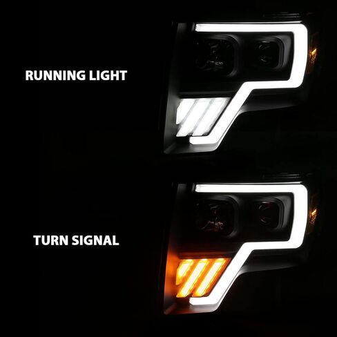 Amerilite استبدال المصابيح الأمامية LED Switchback LED ، الهالوجين ، جهاز عرض رباعي الأنبوب من 2009-2014 Ford F150 - جانب الركاب والسائق ، مجموعة ضوء السيارة ، أنبوب LED الأسود in Saudi Arabia