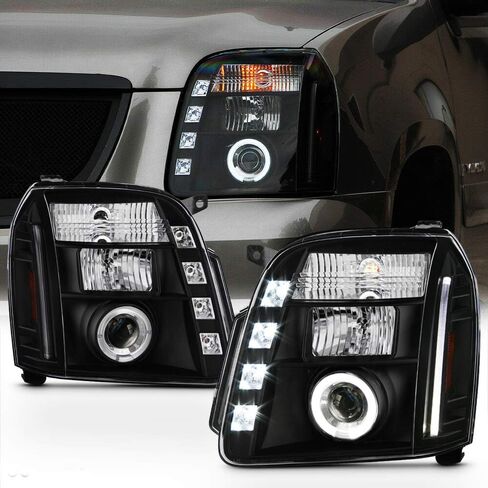 Acanii - لعام 2007-2013 GMC Yukon Denali XL 1500 2500 SUV LED Halo Black Housing Projector Assemblams Assembly in Saudi Arabia