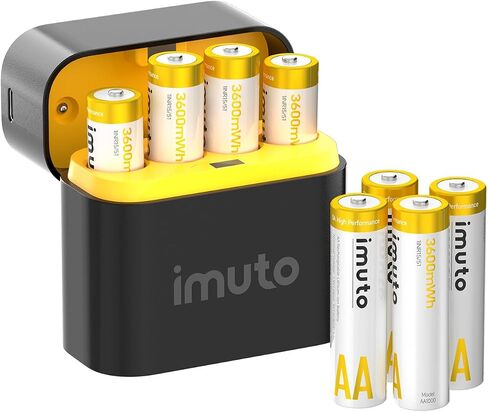 imuto Rechargeable AA Lithium Batteries with Fast Charger, 8 Pack 3600mWh Long Lasting Double A Batteries, 1.5V Constant Output AA Li-ion Batteries, Recharge up to 1200x Times (Christmas Style) in Kuwait