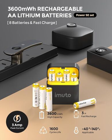 imuto Rechargeable AA Lithium Batteries with Fast Charger, 8 Pack 3600mWh Long Lasting Double A Batteries, 1.5V Constant Output AA Li-ion Batteries, Recharge up to 1200x Times (Christmas Style) in Kuwait