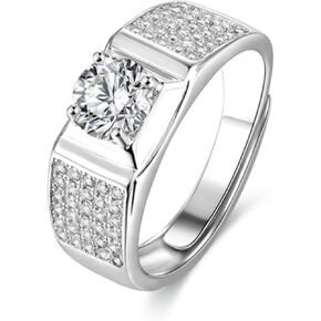 S925 Sterling Silver Adjustable Men's Wedding Rings | 1 Carat Diamond Ring for Men | D-color VVS1 | Retro Promise Ring with Unique Design in Saudi Arabia