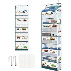 Clastyle White Truck Kids Over The Door Organizer with 5 Large Pockets Excavator Nursery Hanging Storage Organizer Clothes Diaper Toy Closet Door Hanging Shelf Storage for Bedroom Bathroom Pantry in Kuwait