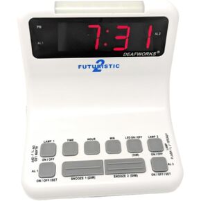 Futuristic 2 Silent Alarm Clock with Bright Flashing LED Lights for Deaf, Hard of Hearing, Heavy Sleepers | Dual Alarms, Built-in USB Chargers | Wake Up Gently in Saudi Arabia
